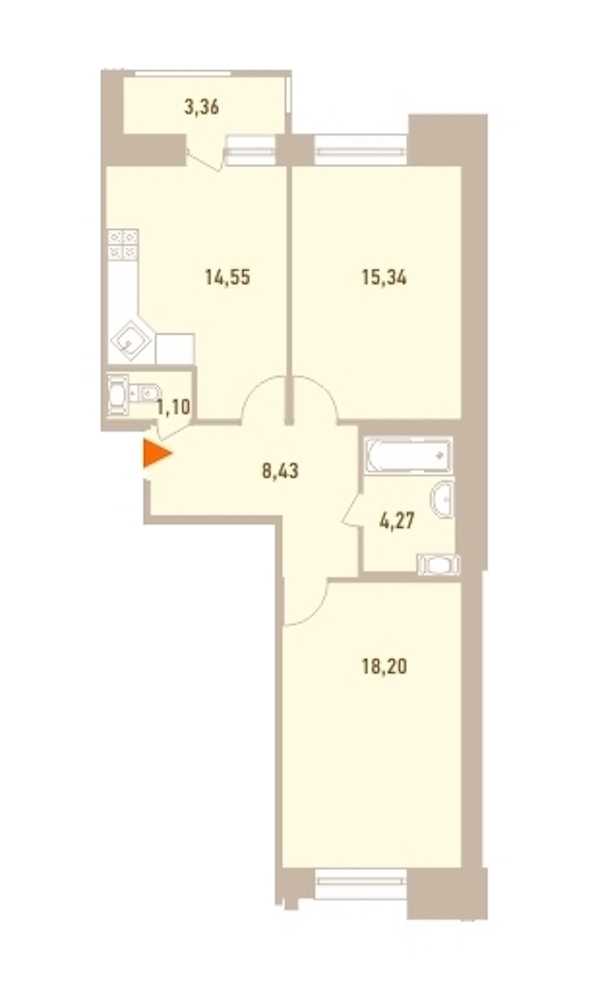 Двухкомнатная квартира в : площадь 63.57 м2 , этаж: 8 – купить в Санкт-Петербурге